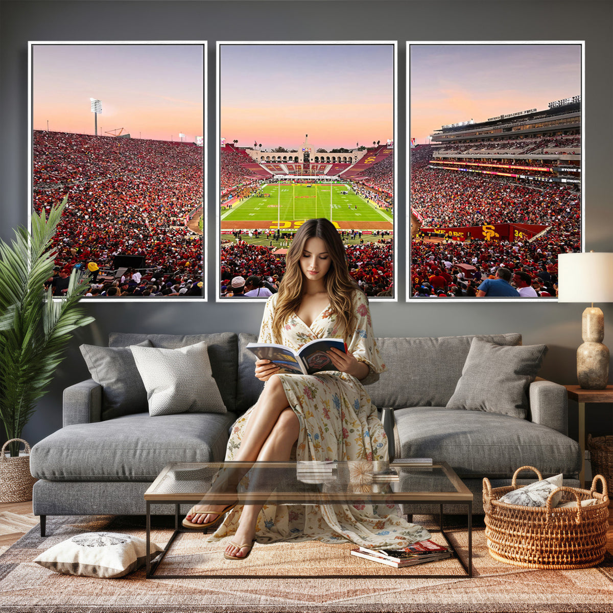 39904-MGV-CV-36X24 - The University of Southern California USC Trojans Football Team Print, Home Bar Wall Decor