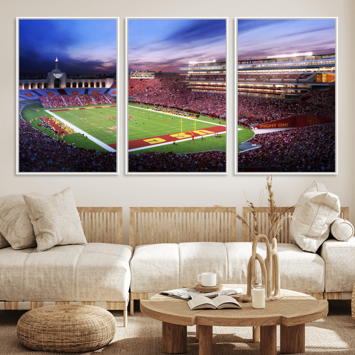MGV-FC-60X30-3P - The University of Southern California USC Trojans Football Team Print - Los Angeles Memorial