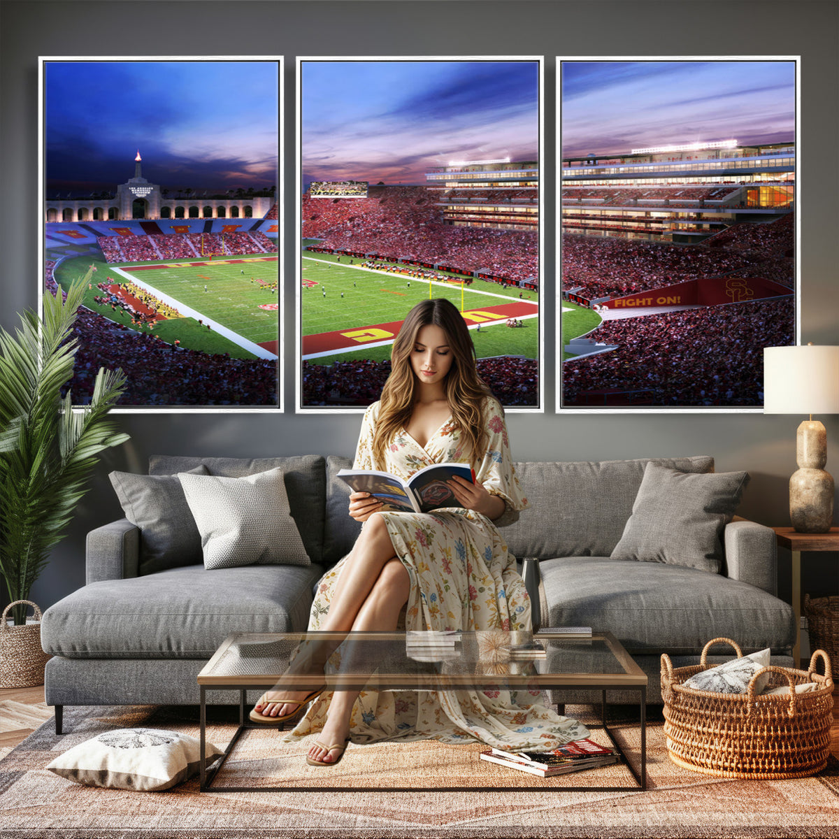 71879-MGV-CV-36X24 - The University of Southern California USC Trojans Football Team Print, Framed and Ready to Hang