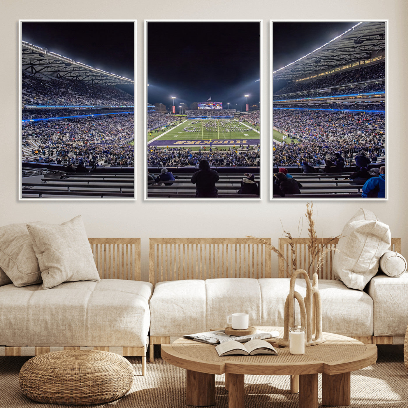 MGV-FC-60X30-3P - The University of Washington Huskies Football Team Print - Seattle Husky Stadium Wall Art Canvas