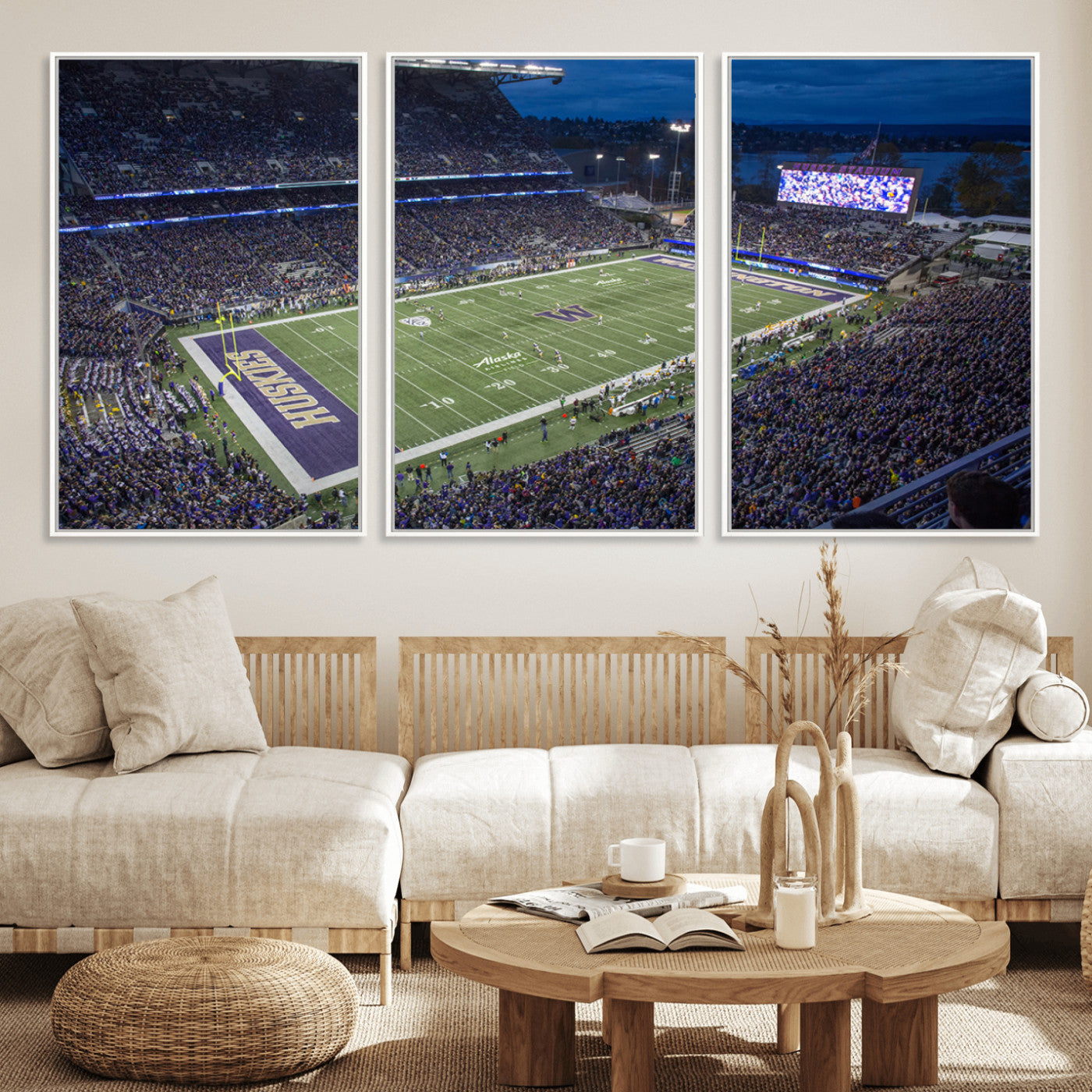 MGV-FC-60X30-3P - The University of Washington Huskies Football Team Print - Seattle Husky Stadium Wall Art Canvas