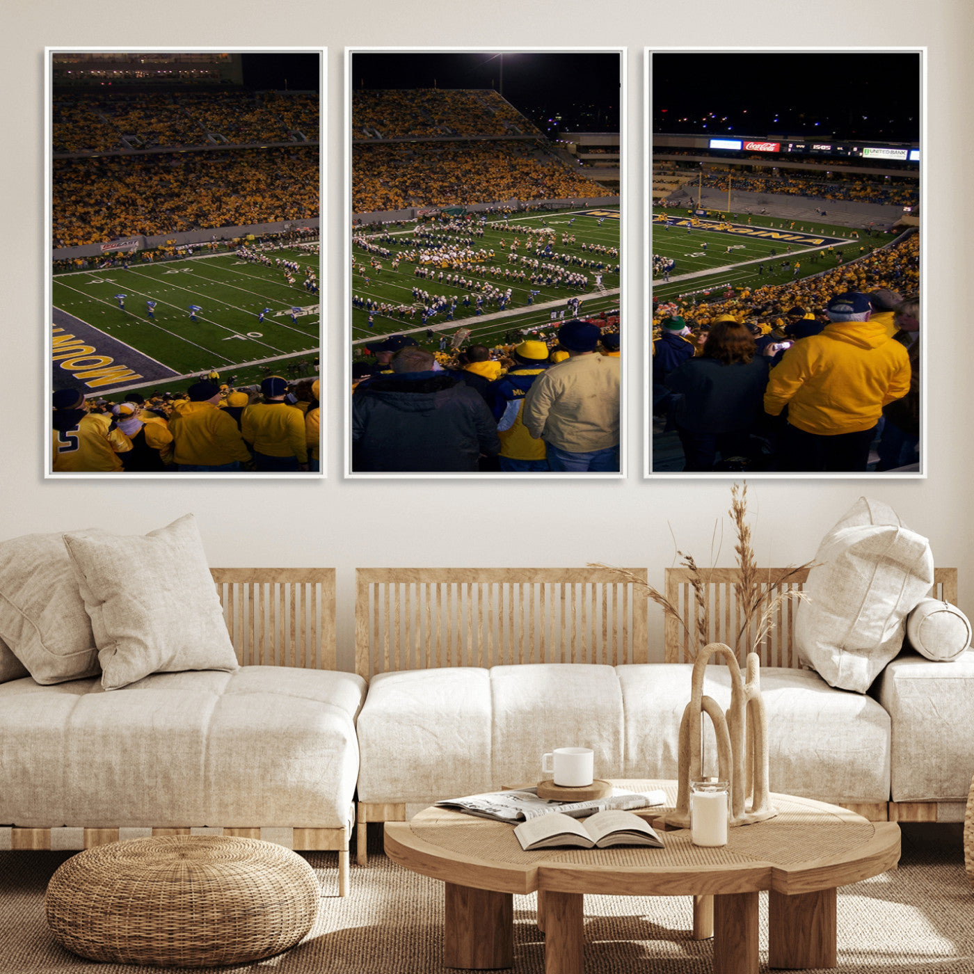 MGV-FC-60X30-3P - West Virginia Uni Mountaineers Football Team Print - Milan Puskar Stadium Canvas Print Wall Art,
