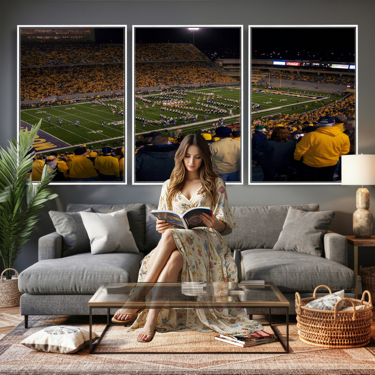 58154-MGV-CV-36X24 - West Virginia University Mountaineers Football Team Print, Milan Puskar Stadium, Morgantown