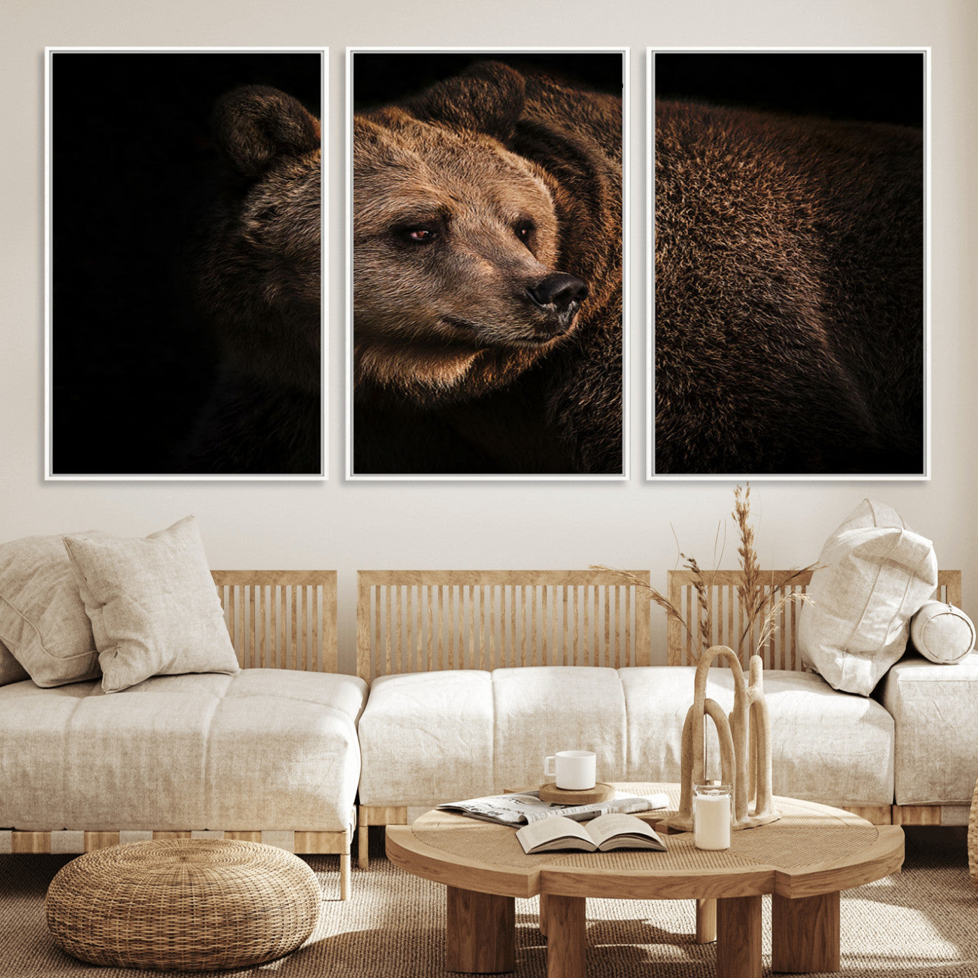 MGV-FC-60X30-3P - Wild Grizzly 399 Bear Canvas Wall Art Print, Bear Animal Canvas Artwork Print, Black Bear Wall Art