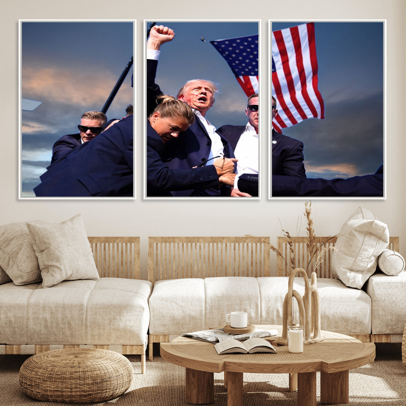 MGV-FC-60X30-3P - Donald Trump Assassination Attempt Wall Art Print, Trump Historic Footage - Iconic Reaction by Trump