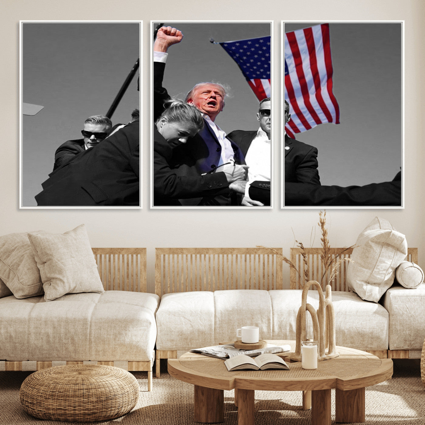 MGV-FC-60X30-3P - Donald Trump Assassination Attempt Wall Art Print, Trump Historic Footage - Iconic Reaction by Trump