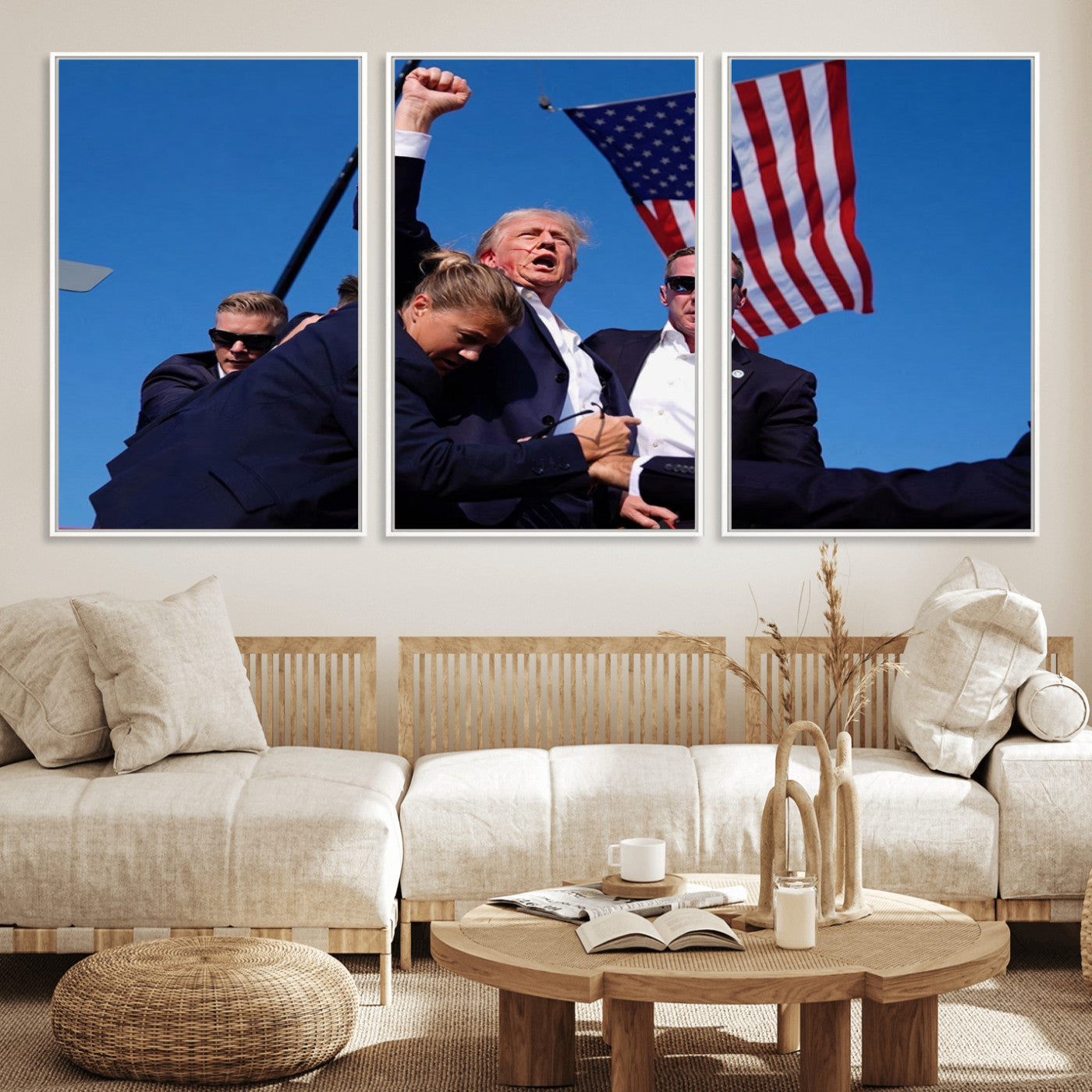 MGV-FC-60X30-3P - Donald Trump Assassination Attempt Wall Art Print, Trump Historic Footage - Iconic Reaction by Trump