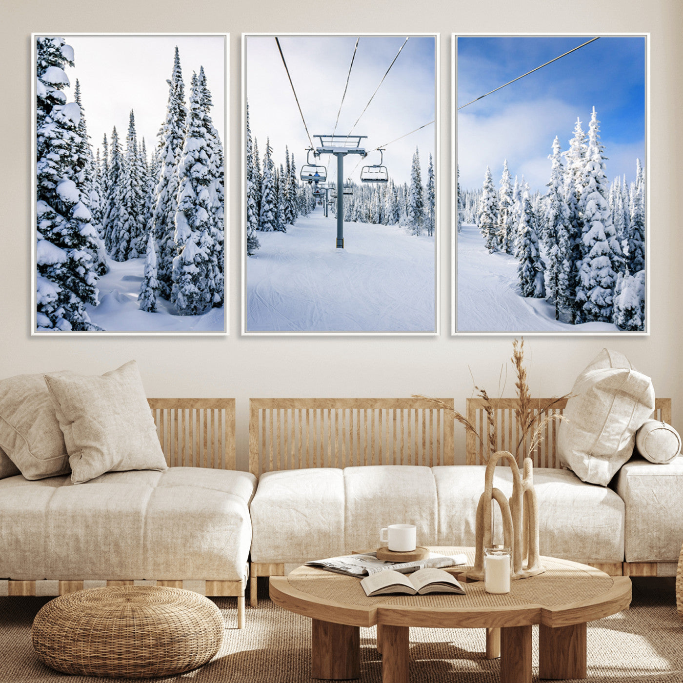 MGV-FC-60X30-3P - Winter Ski Lift Wall Art Print - Landscape Wall Art | Snowy Mountain Adventure | Perfect for Cabin