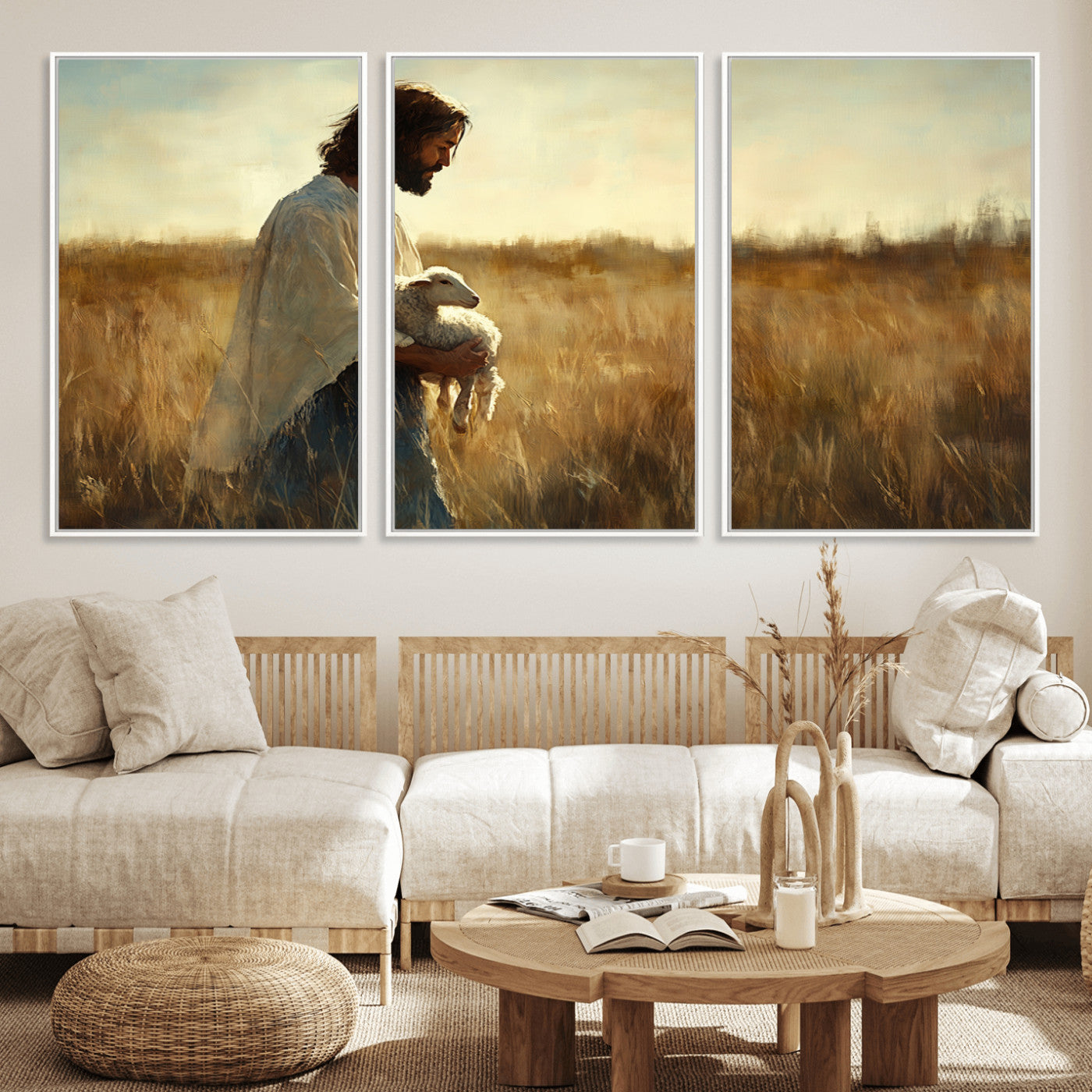 MGV-FC-60X30-3P - Jesus the Good Shepherd Wall Art Canvas Print - Inspirational Christian Religious Print for Prayer