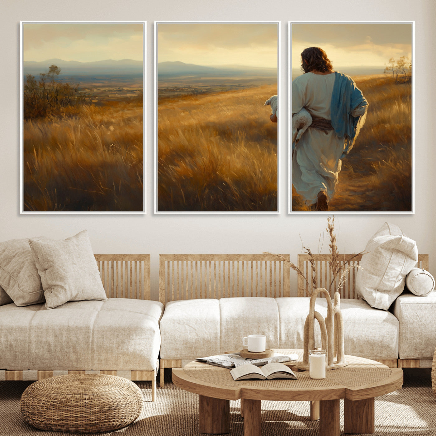 MGV-FC-60X30-3P - Jesus the Good Shepherd Wall Art Canvas Print - Inspirational Christian Religious Print for Prayer