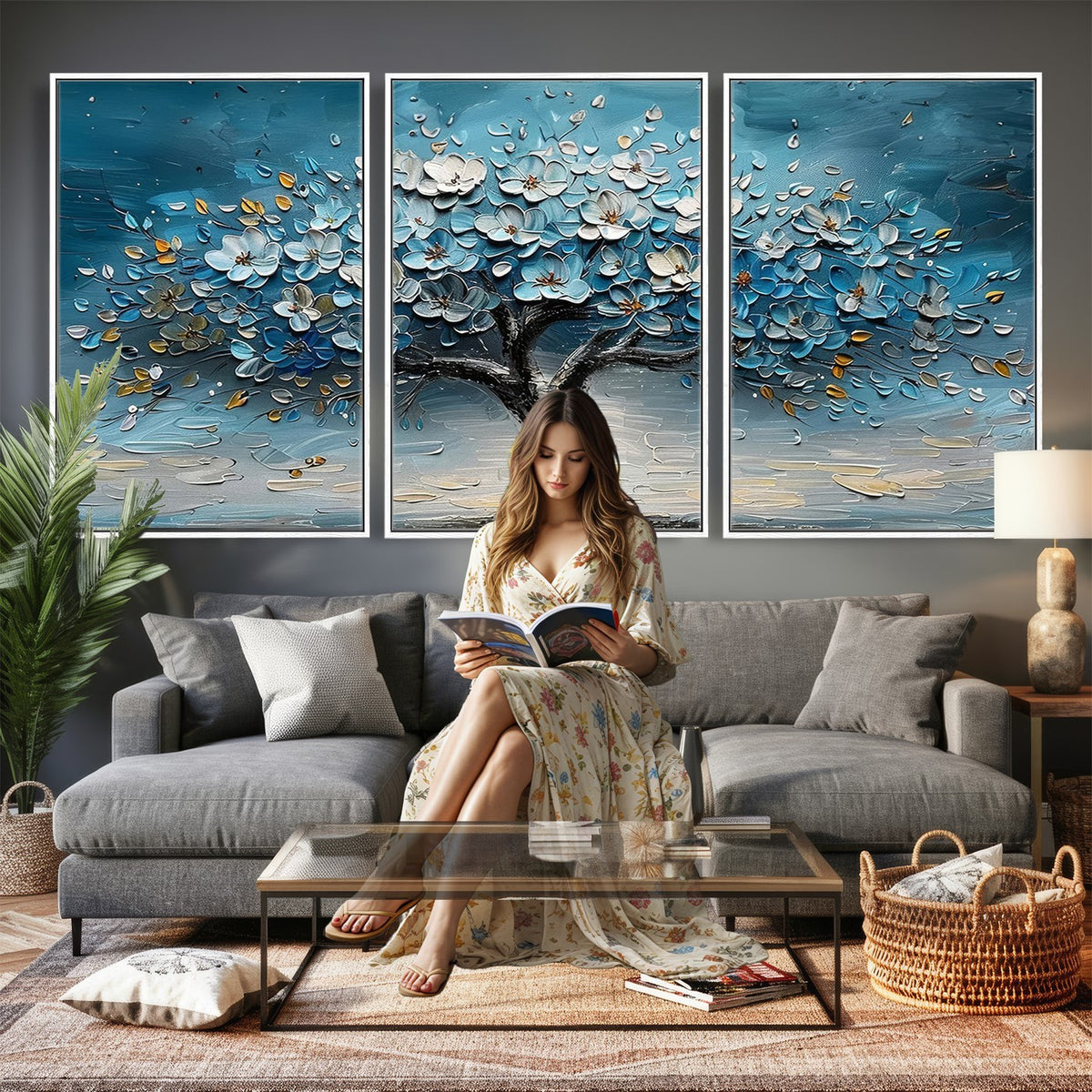 24109-_Poster-30x20 - Abstract Blooming Tree Wall Art Canvas Print, Floral Modern Home Decor
