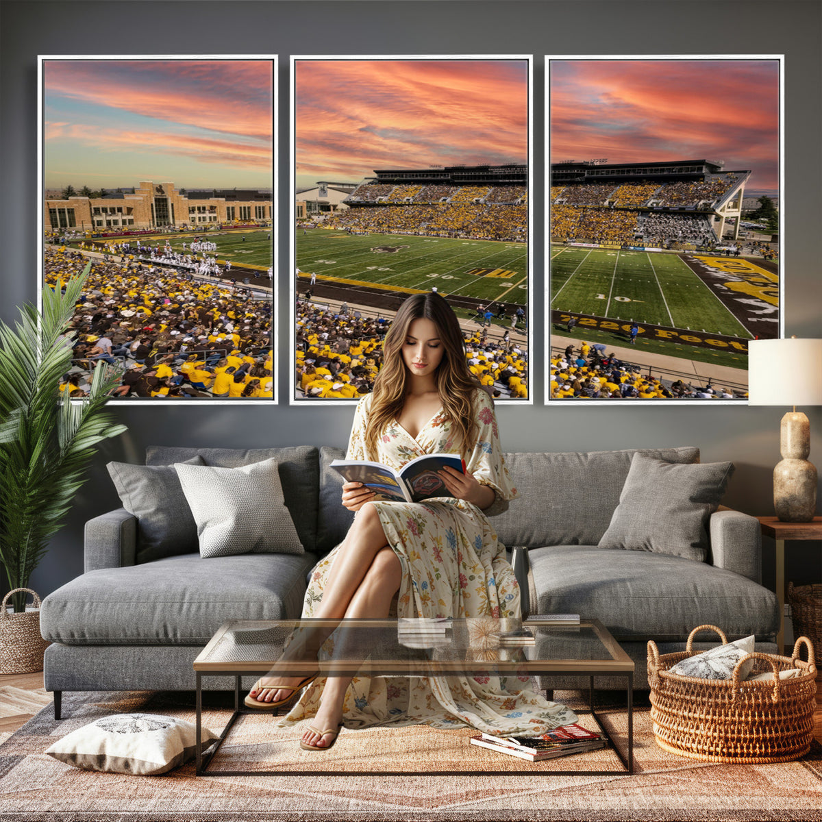 90508-MGV-CV-36X24 - University of Wyoming Cowboys Football Team Print, Laramie, Extra Large Game Room Wall Decor
