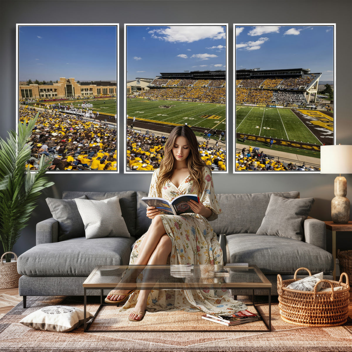 75112-MGV-CV-36X24 - University of Wyoming Cowboys Football Team Print, Laramie, Home Bar Wall Decor