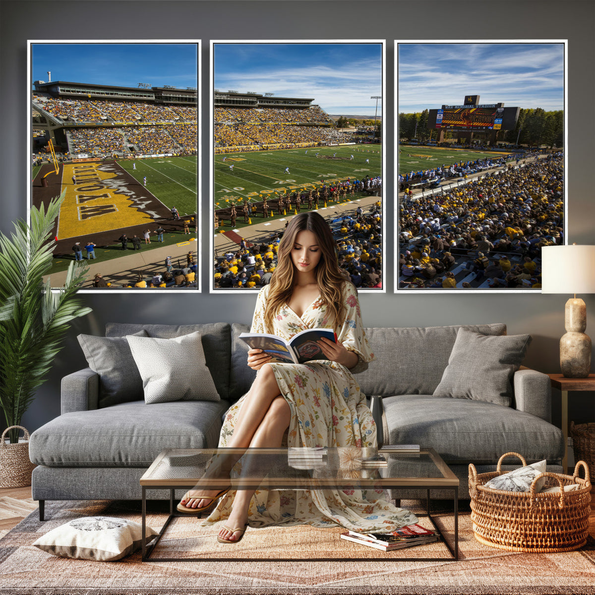89846-MGV-CV-36X24 - University of Wyoming Cowboys Football Team Print, Laramie, Man Cave Wall Decor