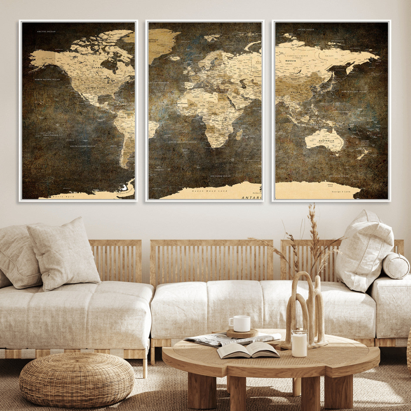 MGV-FC-60X30-3P - Push Pin World Map Canvas Print – Framed Wall Art for Couples to Track Their Travels – Anniversary