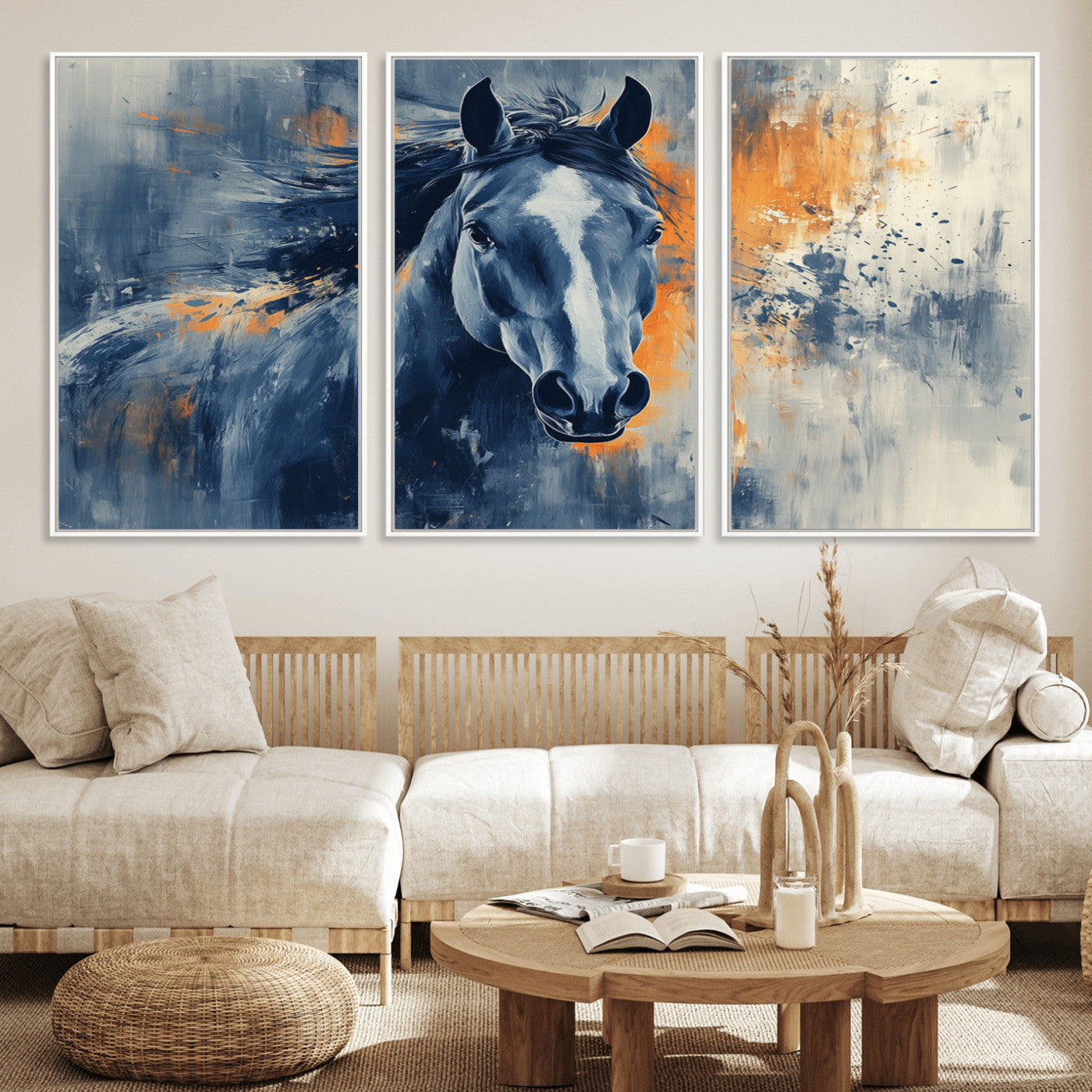 MGV-FC-60X30-3P - Abstract Blue Horse Wall Art Print Canvas | Horse Wall Art Print | Western Decor for Farmhouse |