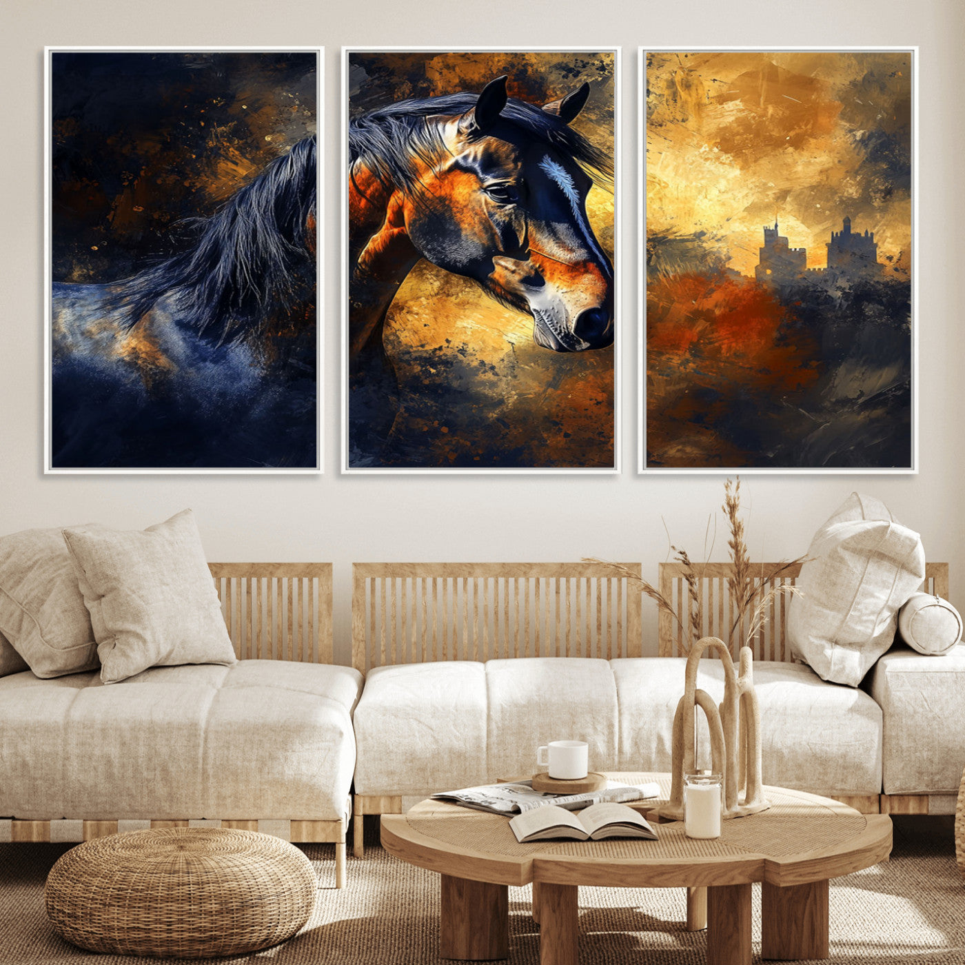 MGV-FC-60X30-3P - Abstract Horse Art Print - Abstract Canvas Wall Art | Perfect for Rustic Farmhouse, Modern, or