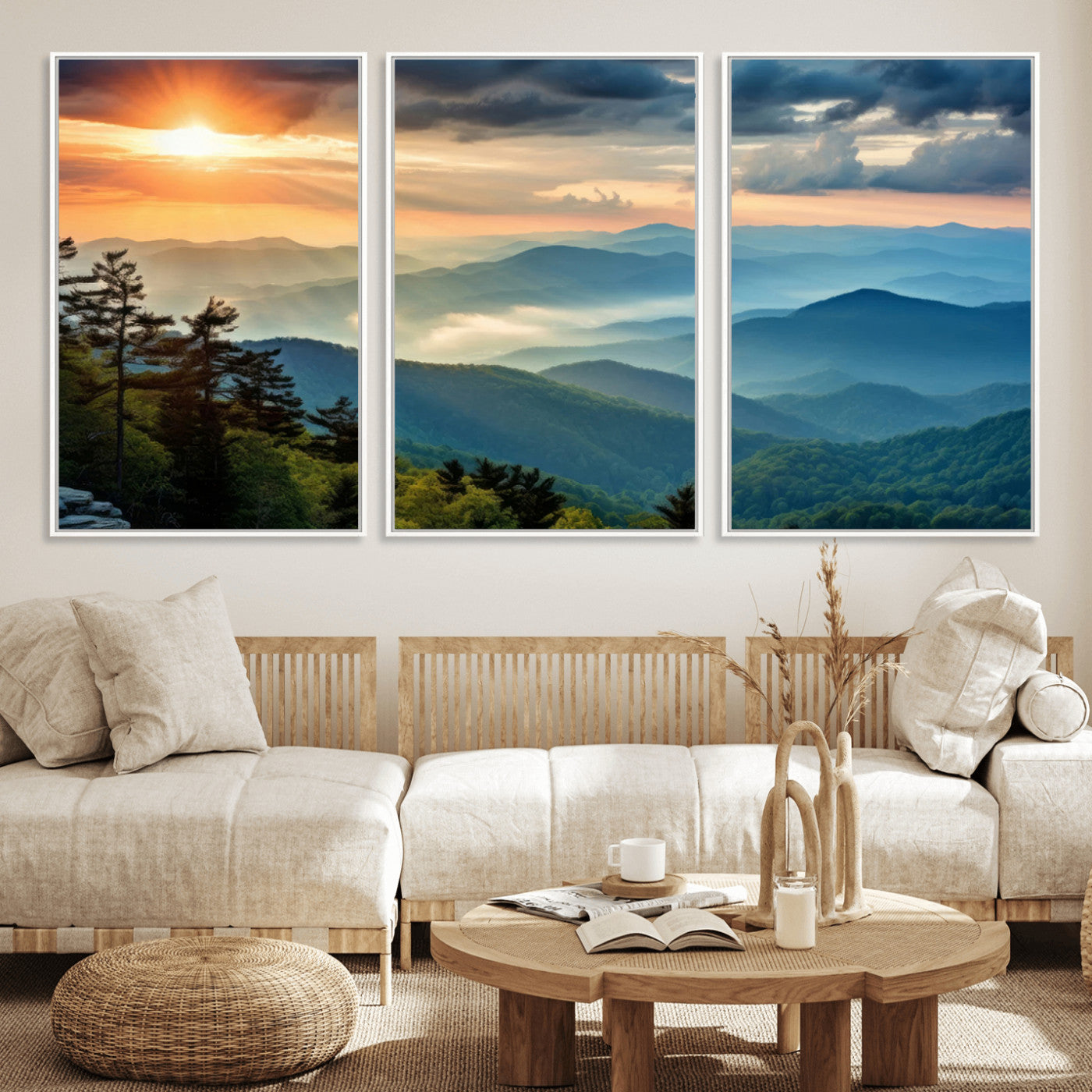 MGV-FC-60X30-3P - Sunrise Over Mountain Range Wall Art Canvas Print, Farmhouse Wall Decor, Cabin Wall Art
