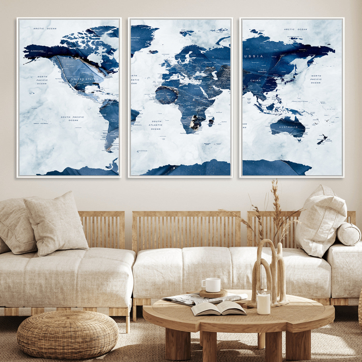MGV-FC-60X30-3P - Push Pin World Map Canvas Print – Framed Wall Art for Couples to Track Their Travels – Anniversary
