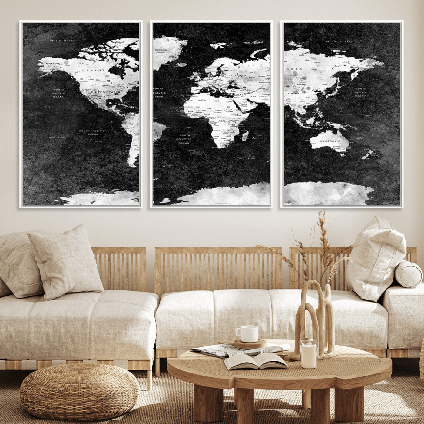 MGV-FC-60X30-3P - Push Pin World Map Canvas Print – Framed Wall Art for Couples to Track Their Travels – Anniversary