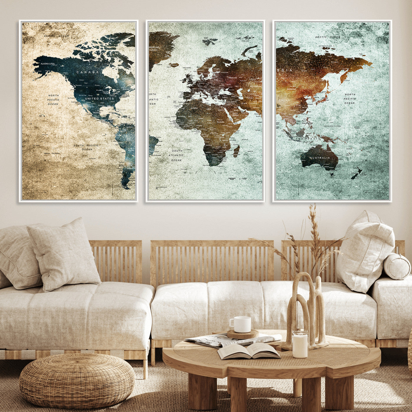 MGV-FC-60X30-3P - Push Pin World Map Canvas Print – Framed Wall Art for Couples to Track Their Travels – Anniversary