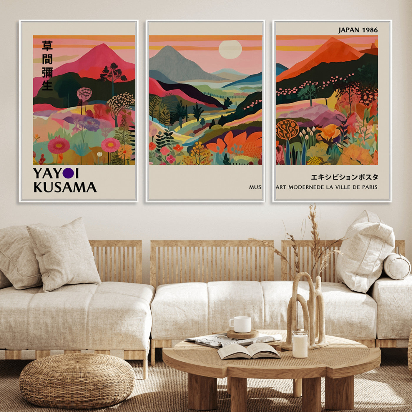 MGV-FC-60X30-3P - Yayoi Ba Bam 1986 Wall Art Print - Comes Away to Kiss Sabi Sabi Japanese Wall Art Print - Vibrant