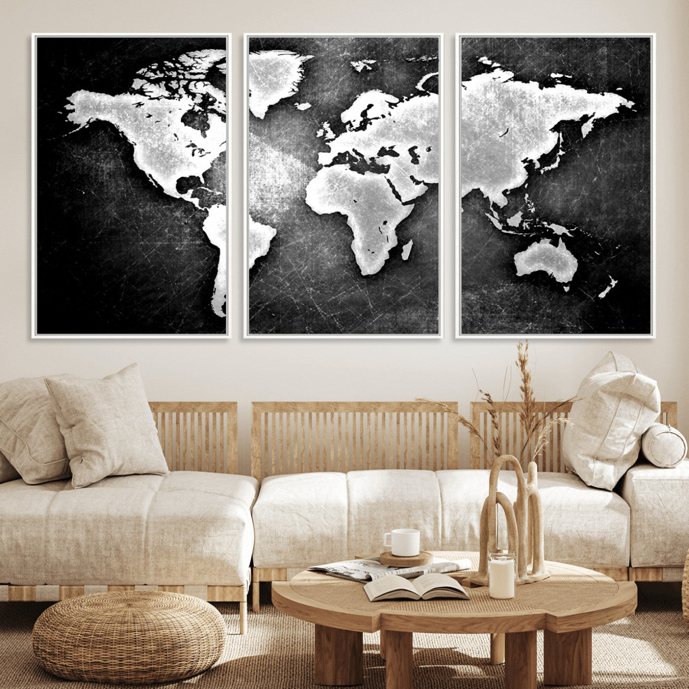 MGV-FC-60X30-3P - World Map Wall Art Canvas Print – Framed Wall Art for Anniversary Gift or Home Adventure Decor