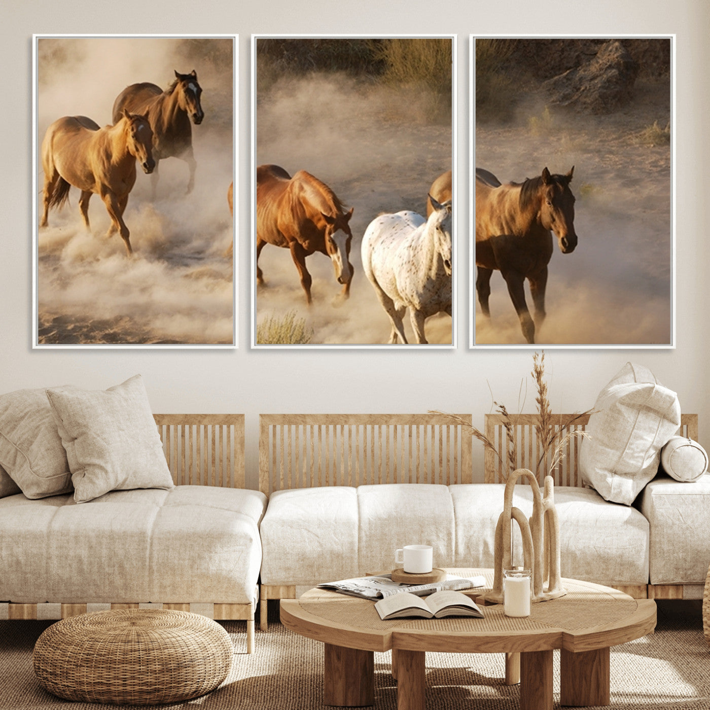 MGV-FC-60X30-3P - Large Wall Art 5 Horses Running on Sand Canvas Print
