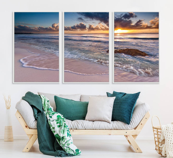 Sea Ocean Sunset Beach Wall Art Canvas Print.