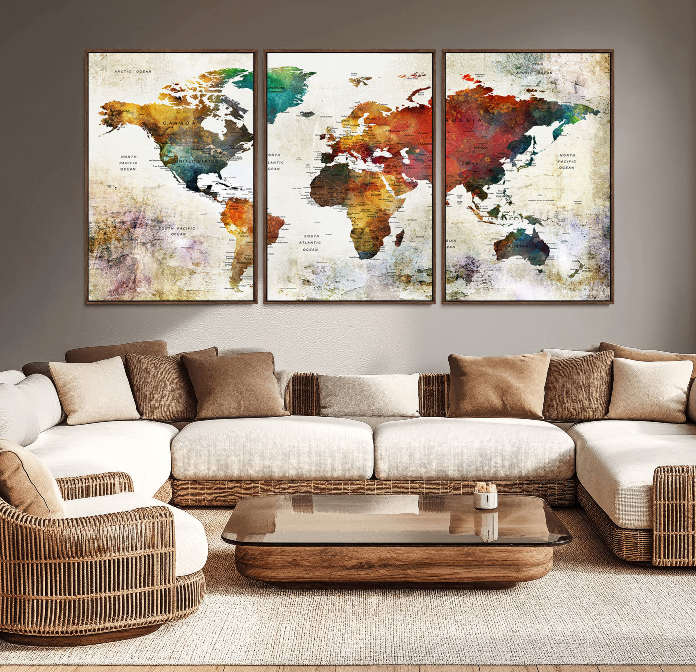 -Push Pin World Map Canvas Print – Framed Wall Art for Couples to Track Their Travels – Anniversary