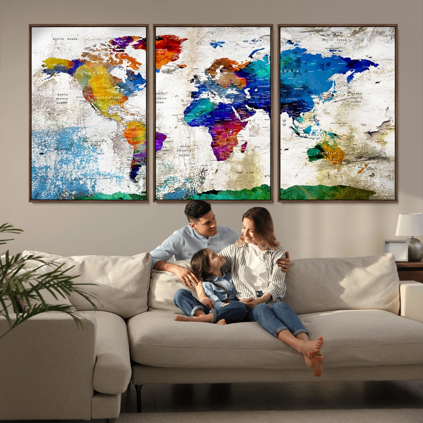 MGV-FC-60X30-3P - Push Pin World Map Canvas Print – Framed Wall Art for Couples to Track Their Travels – Anniversary