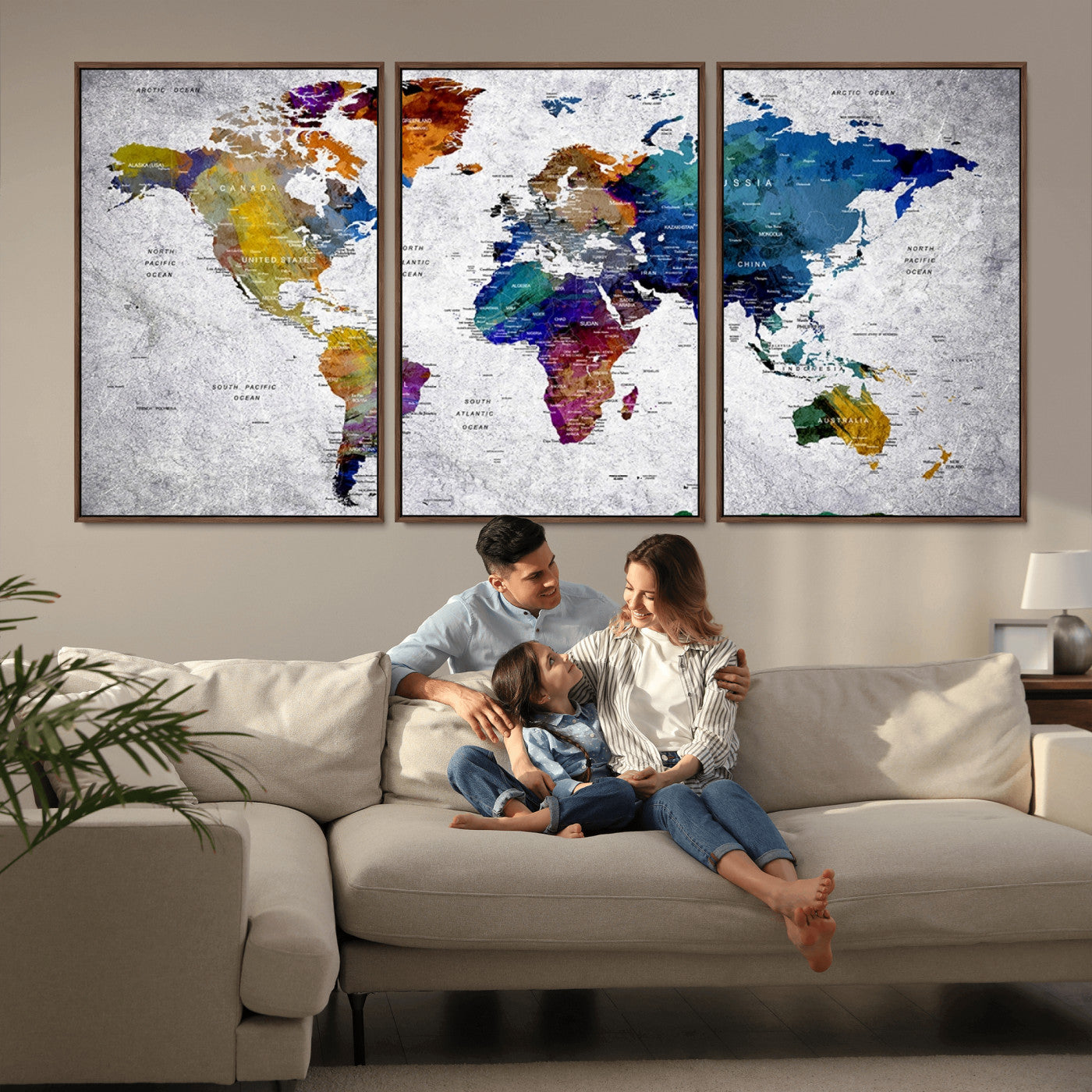 MGV-FC-60X30-3P - Push Pin World Map Canvas Print – Framed Wall Art for Couples to Track Their Travels – Anniversary