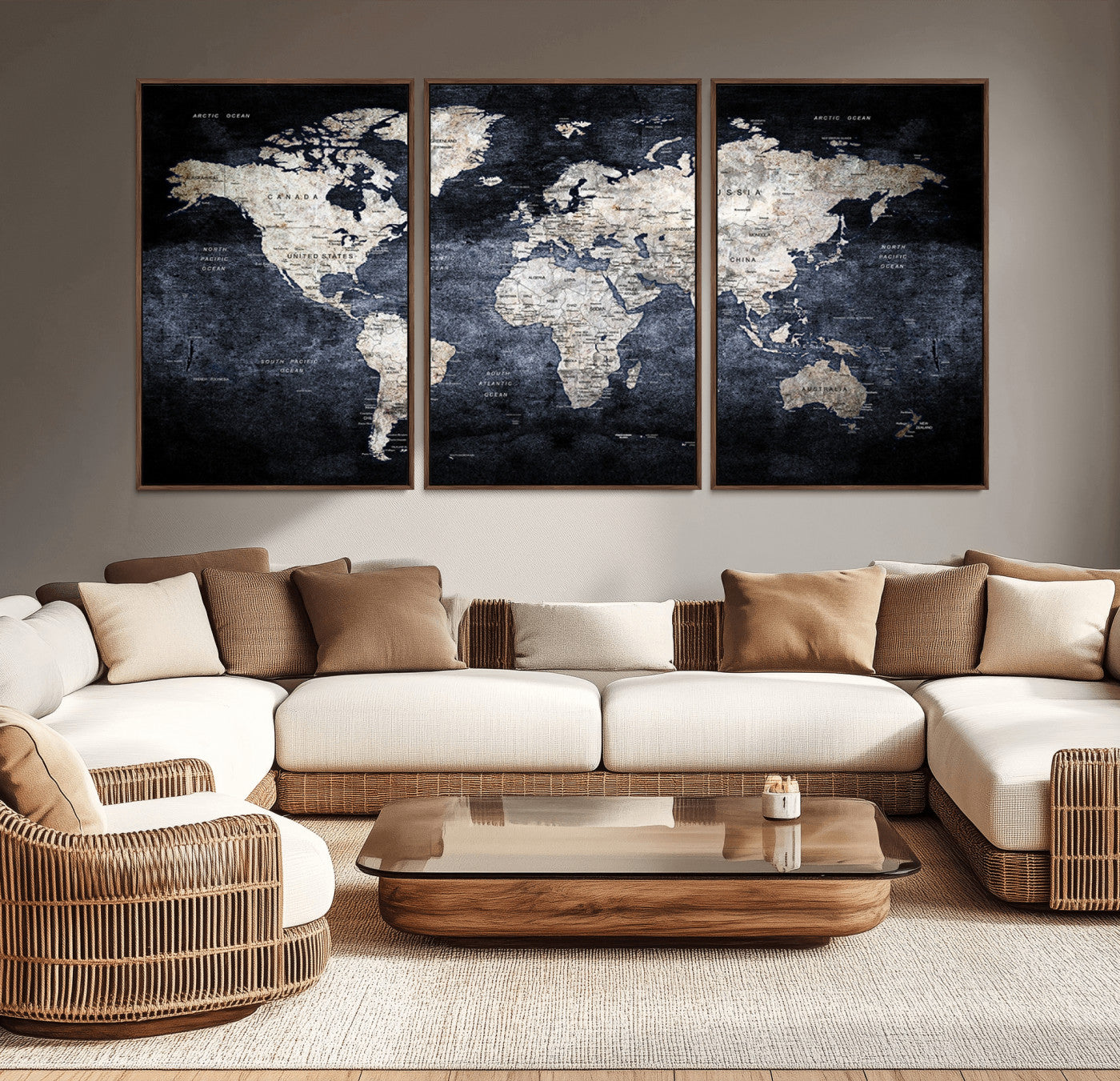 MGV-FC-60X30-3P - World Map Wall Art Canvas Print for Home and Office Decor