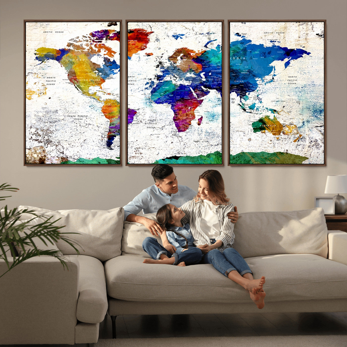MGV-FC-60X30-3P - Push Pin World Map Canvas Print – Framed Wall Art for Couples to Track Their Travels – Anniversary