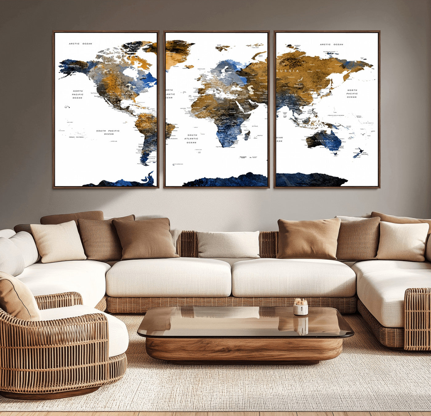 MGV-FC-60X30-3P - World Map Wall Art Canvas Print for Home and Office Decor