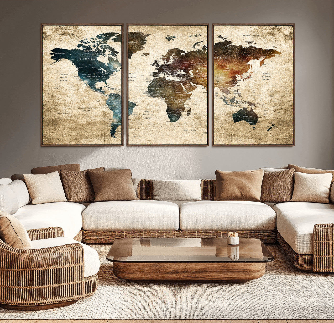 -Push Pin World Map Canvas Print – Framed Wall Art for Couples to Track Their Travels – Anniversary