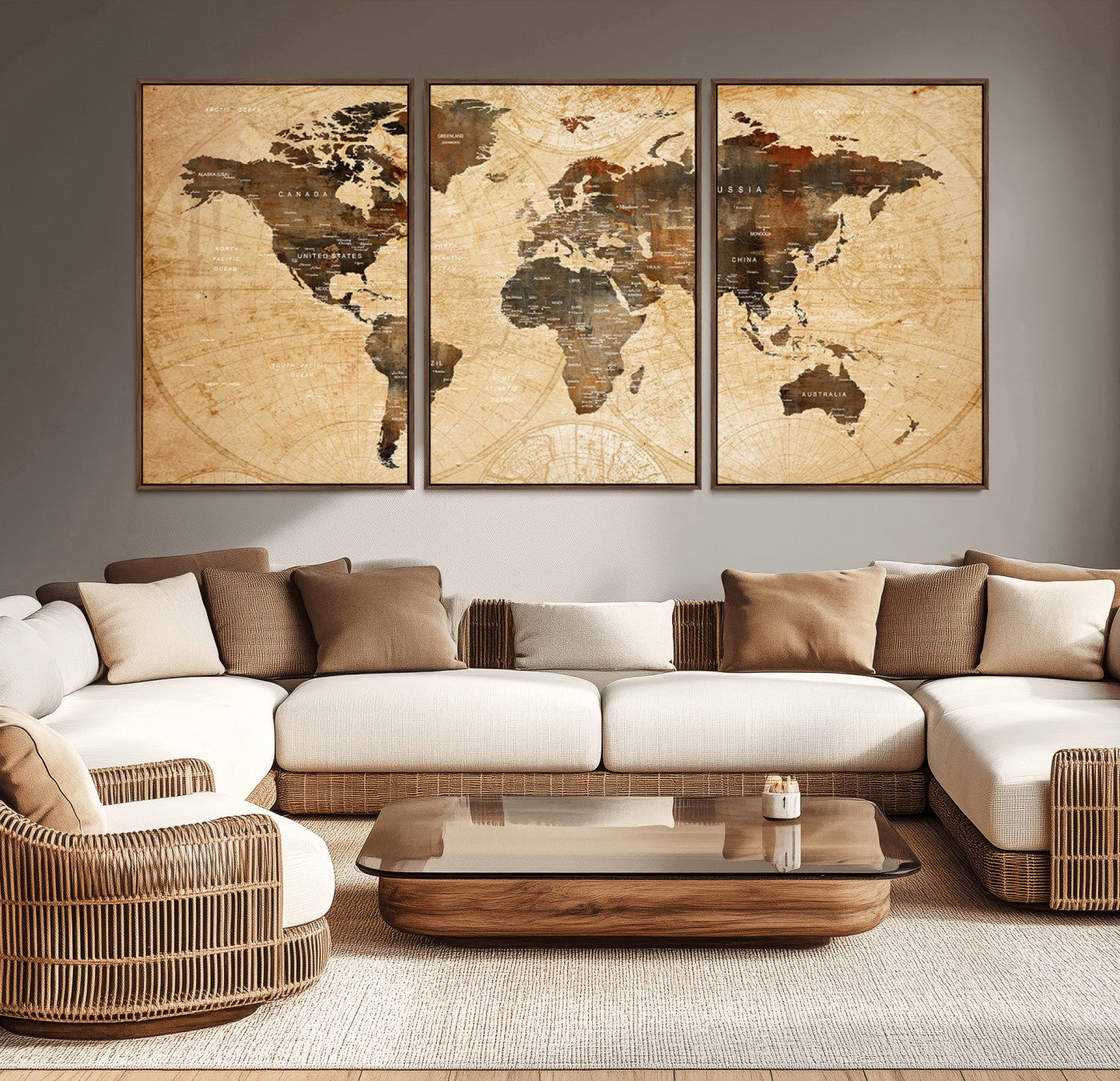 -Push Pin World Map Canvas Print – Framed Wall Art for Couples to Track Their Travels – Anniversary
