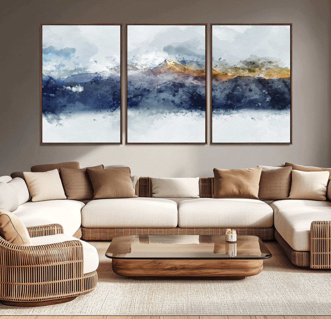 89149-MGV-CV-36X24-Abstract Mountain Range Art Canvas Print | 3 Panel Watercolor Landscape for Living Room, Office, or Bedroom | Large Ready-to-Hang Artwork