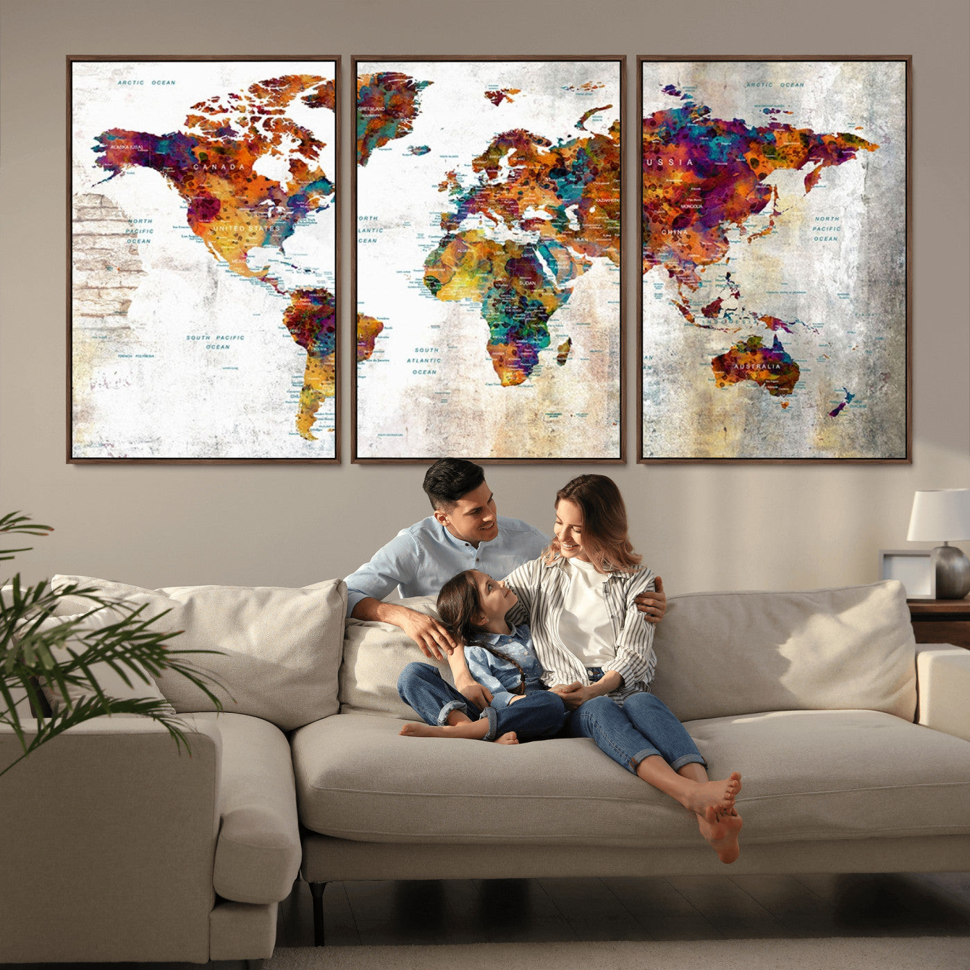 MGV-FC-60X30-3P - Push Pin World Map Canvas Print – Framed Wall Art for Couples to Track Their Travels – Anniversary