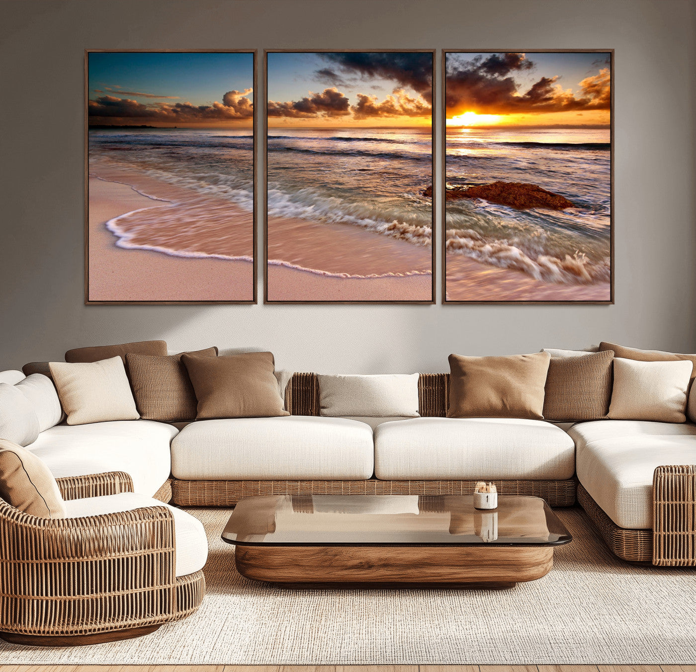MGV-FC-60X30-3P - Sunset on Ocean Wall Art Canvas Print