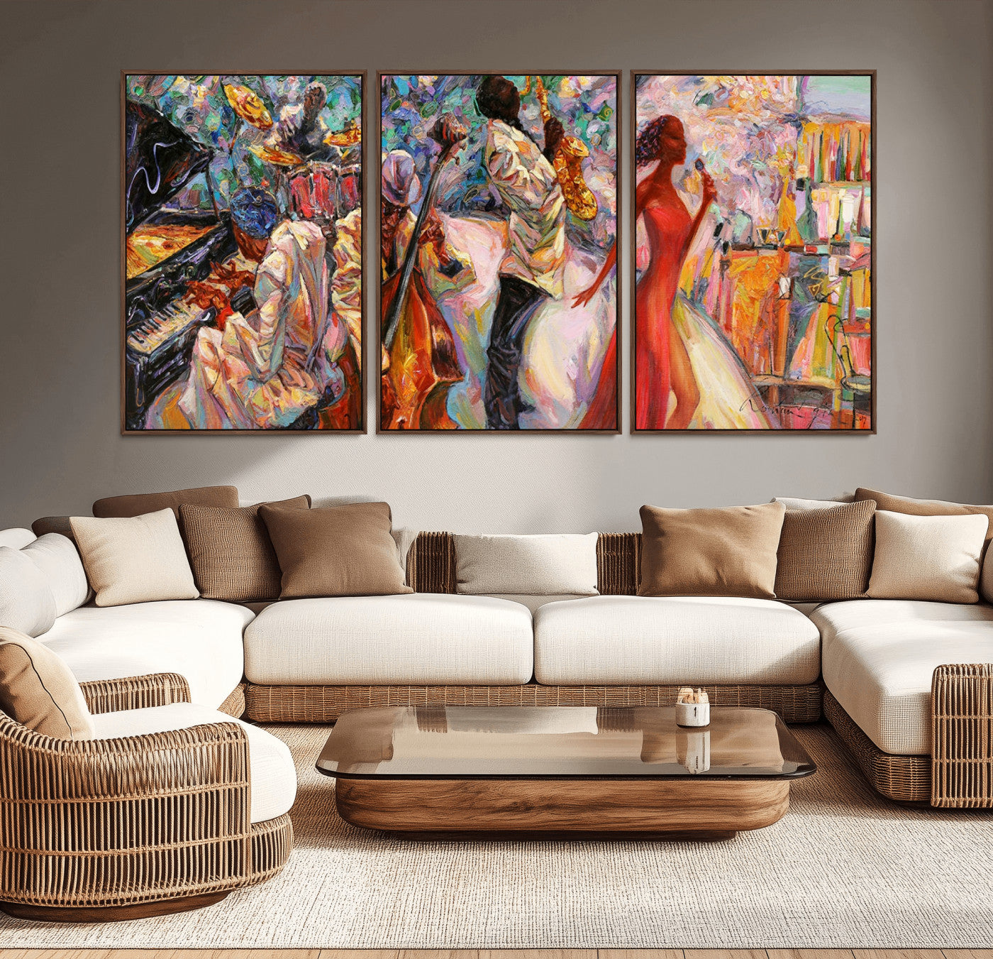 -Abstract Afro American Jazz Canvas Wall Art | Music-Inspired Painting for Dining Room, Living Room,