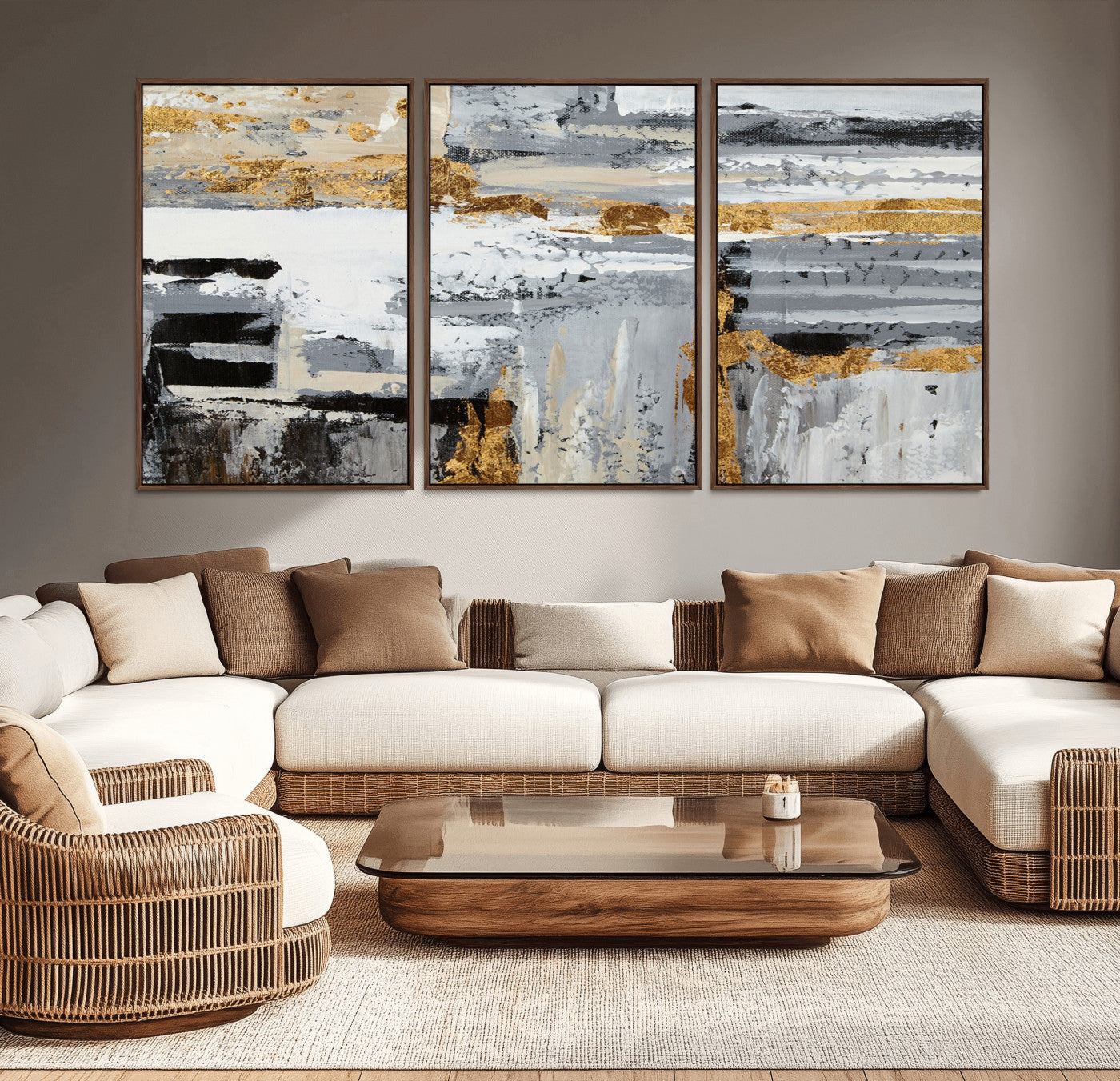 43177-MGV-CV-36X24-Abstract Painting Canvas Wall Art Print Paint Drip Art Brush Strokes Gray Artwork