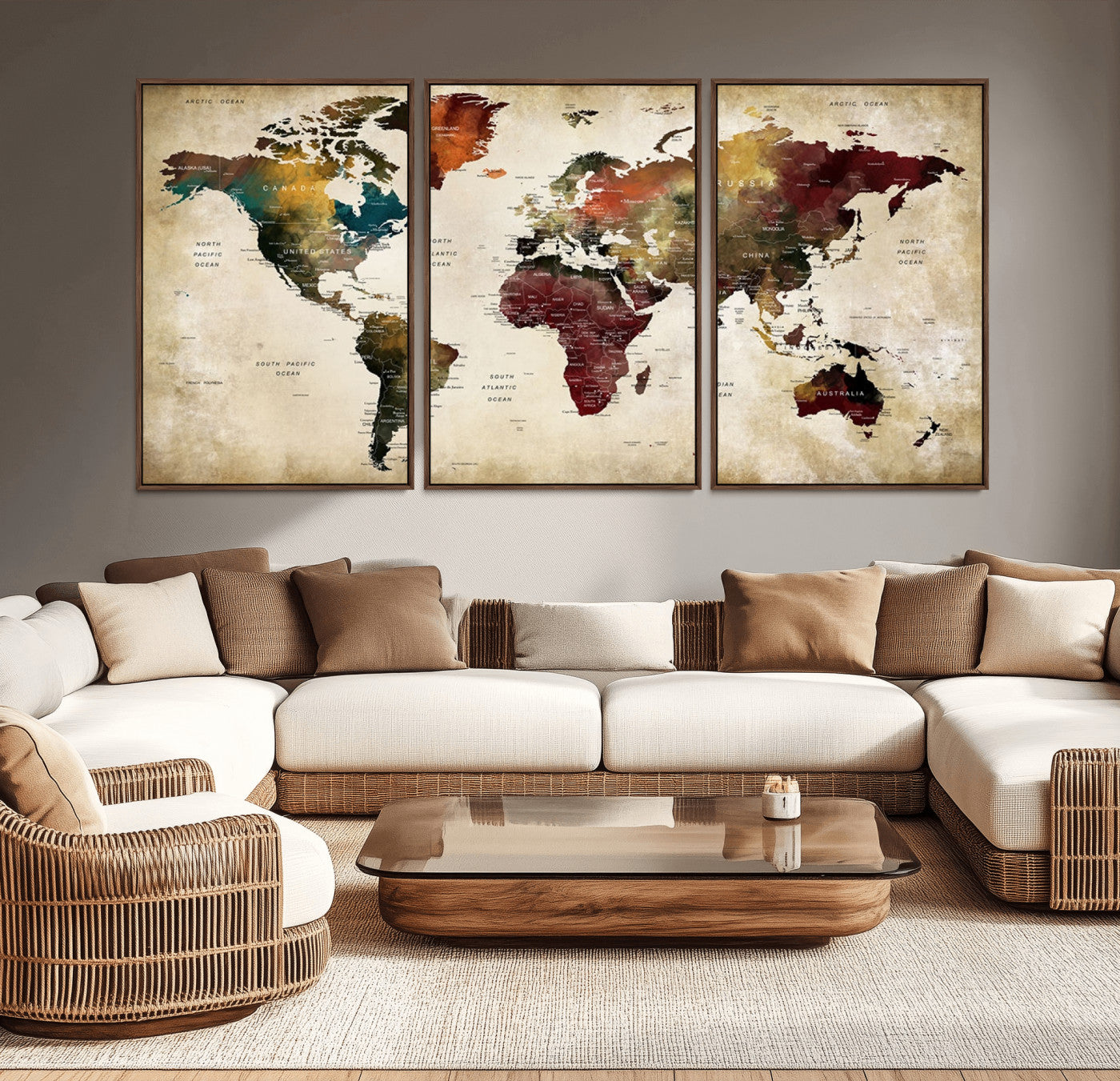 -Large World Map Wall Art Canvas Print, Framed Push Pin Map Art Picture Print, Abstract Traveller Map Perfect Modern Decor Artwork