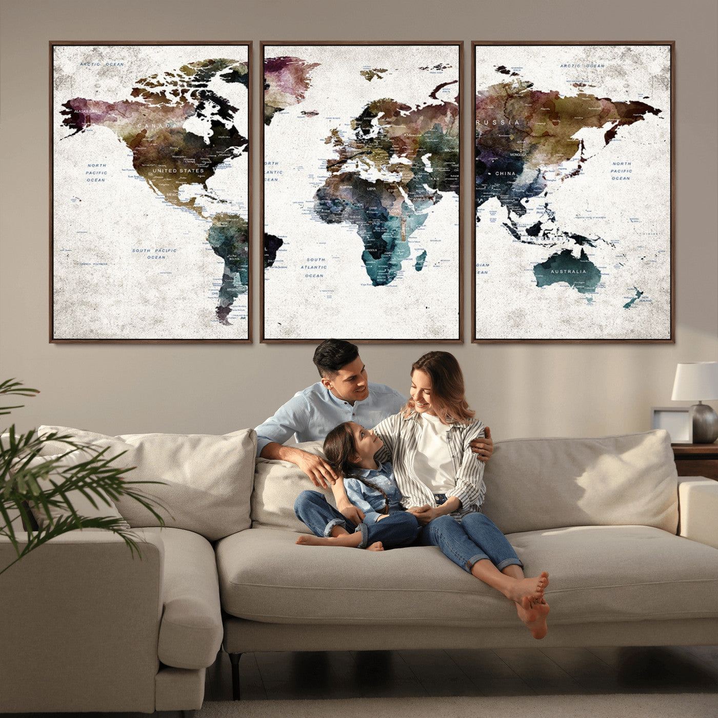 MGV-FC-60X30-3P - Push Pin World Map Canvas Print – Framed Wall Art for Couples to Track Their Travels – Anniversary
