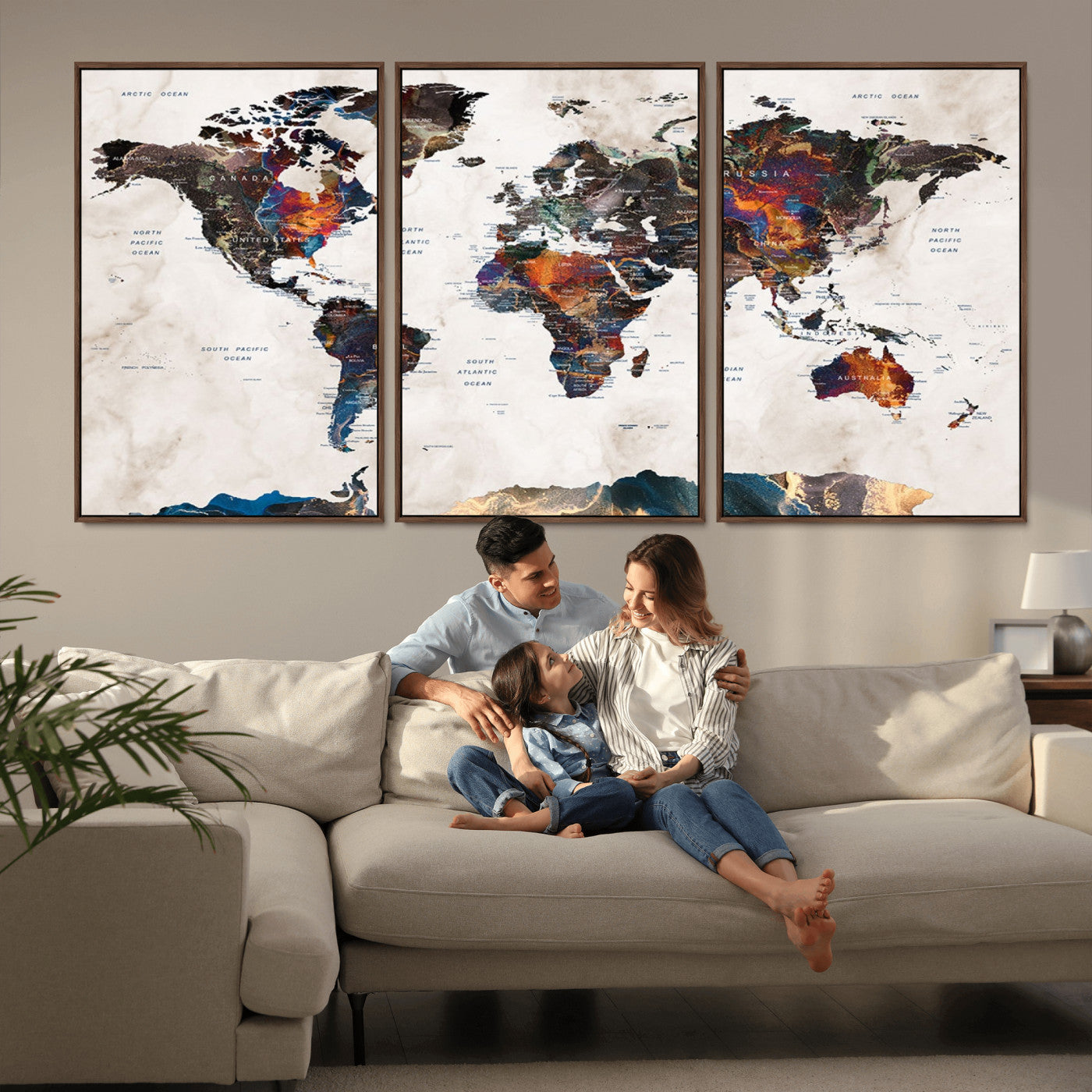 MGV-FC-60X30-3P - Push Pin World Map Canvas Print – Framed Wall Art for Couples to Track Their Travels – Anniversary