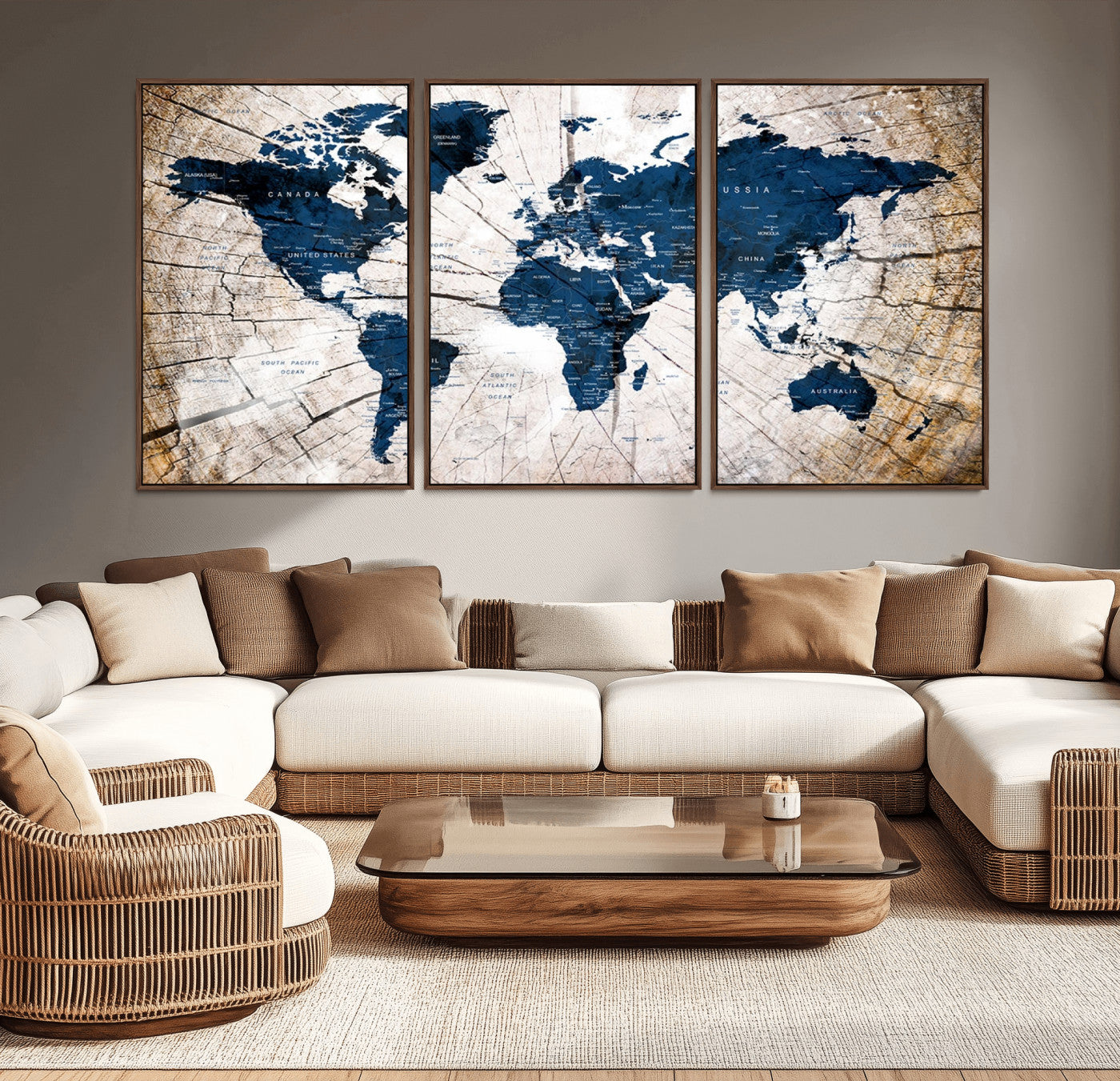 MGV-FC-60X30-3P - Push Pin World Map Canvas Print – Framed Wall Art for Couples to Track Their Travels – Anniversary