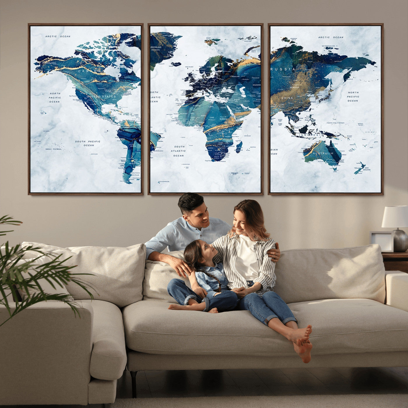 MGV-FC-60X30-3P - Push Pin World Map Canvas Print – Framed Wall Art for Couples to Track Their Travels – Anniversary