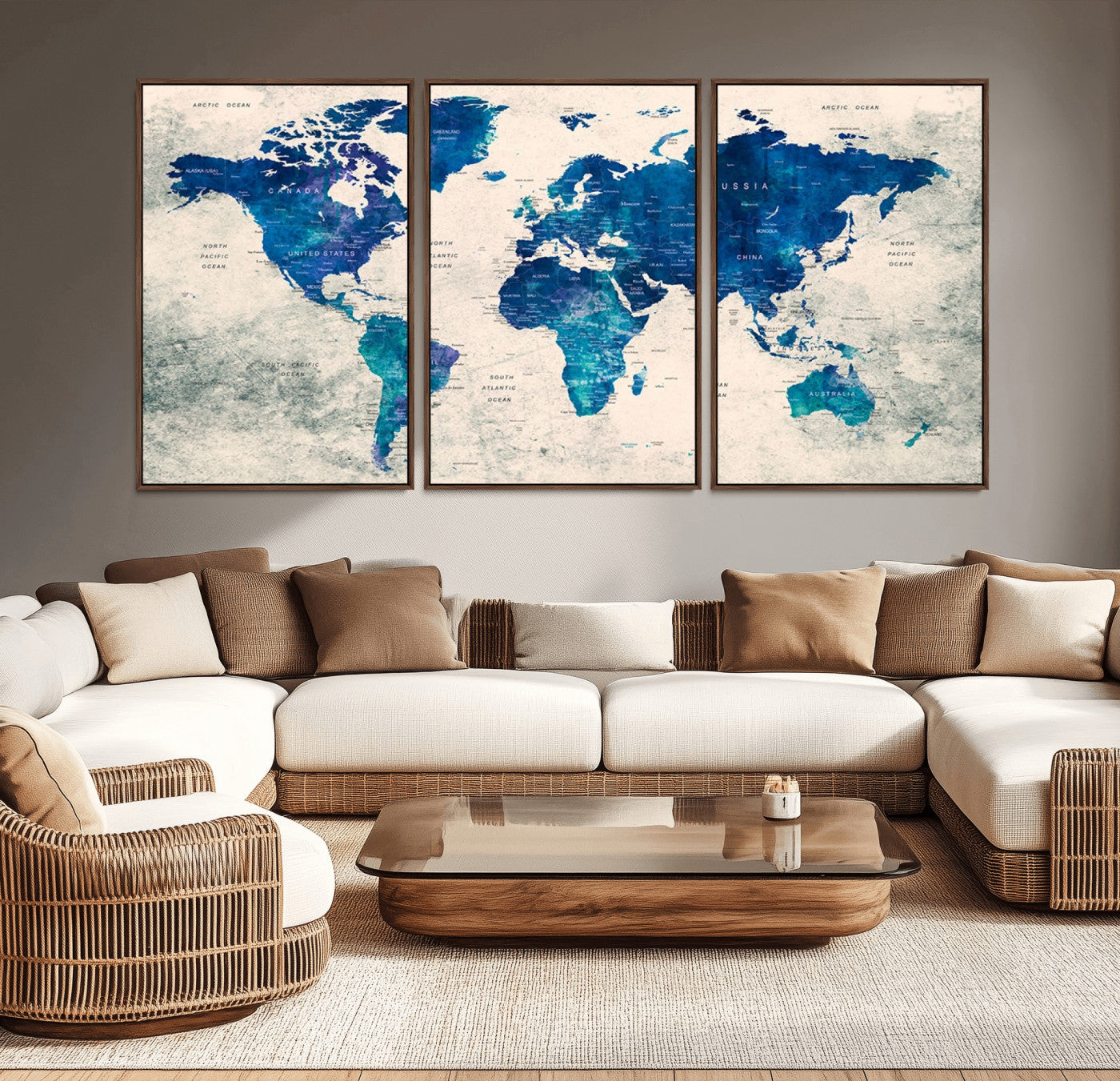 MGV-FC-60X30-3P - Push Pin World Map Canvas Print – Framed Wall Art for Couples to Track Their Travels – Anniversary