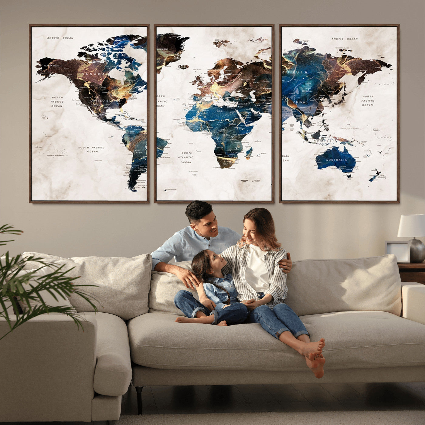 MGV-FC-60X30-3P - Push Pin World Map Canvas Print – Framed Wall Art for Couples to Track Their Travels – Anniversary