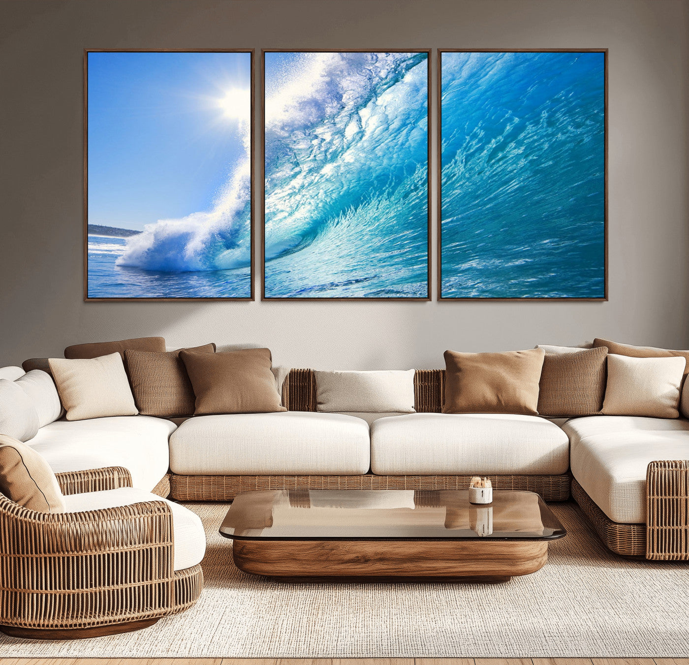 -Blue Big Wave Surfing Ocean Canvas Wall Art Artwork Print